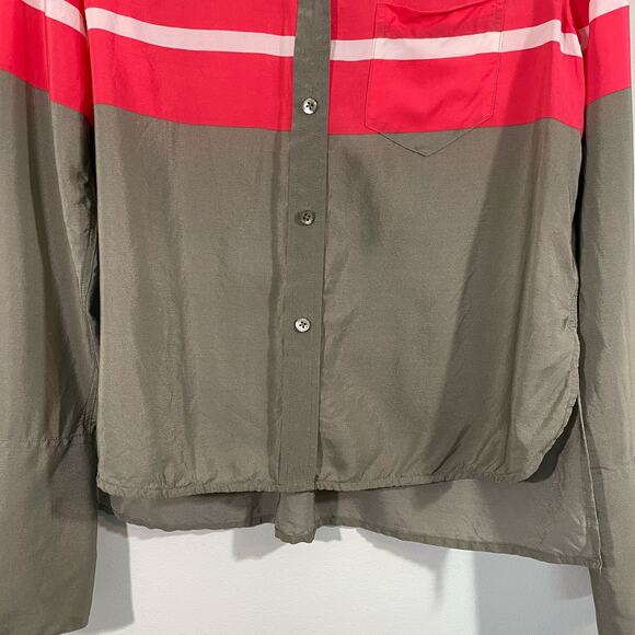 Equipment Femme Green & Red Button Up Silk Long Sleeve Blouse Size S/P - Picture 3 of 8